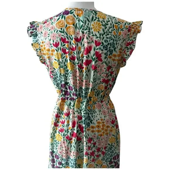 Olivia James The Label Delia Floral Midi Dress Lined Ruffle Size M
